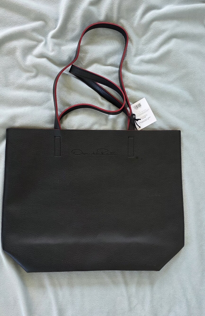 Oscar de la Renta Fragrance Gift Tote Bag Black Red Faux Leather NWT Large